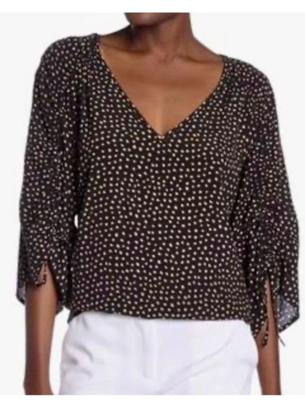 Laundry by Shelli Segal Black & White Ruched Viscose Blouse Medium